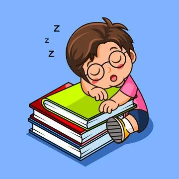 Little Boy Sleeping on Stack of Books Vector Illustration Stock-Illustration