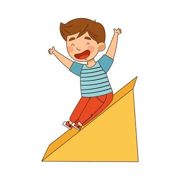 Little Boy Sliding Down Triangular Shape Having Fun Vector Illustration Stock Illustration