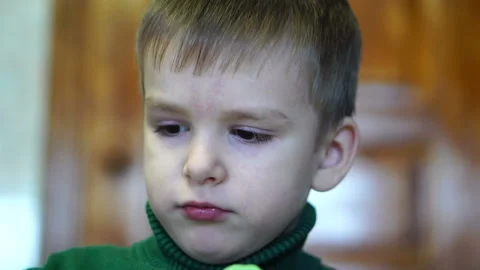 Little boy slow-motion. close-up portrait Stock Footage 85771466