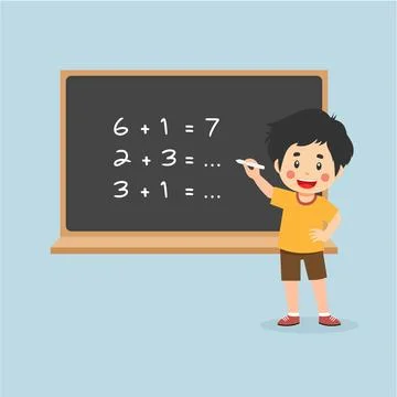 Little Boy Solving Math Problem Blackboard Stock Illustration