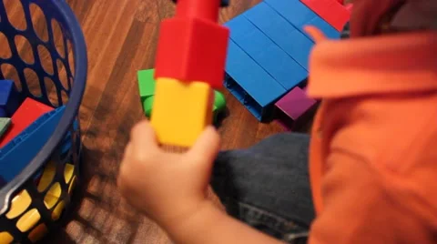 Little boy stacking blocks Stock Footage 44445719