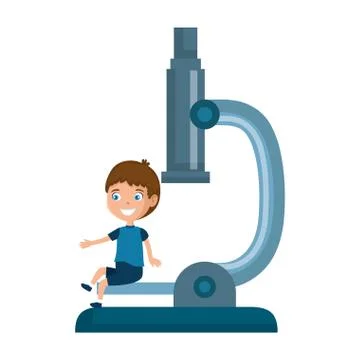 Little boy student with microscope character 스톡 일러스트