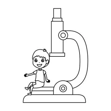 Little boy student with microscope character 스톡 일러스트