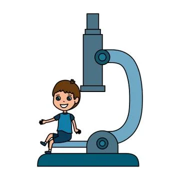 Little boy student with microscope character 스톡 일러스트