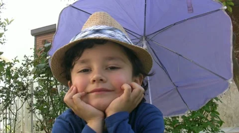 Little boy with sun hat Stock Footage 10857014