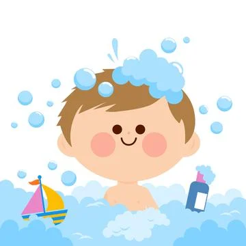 Little boy taking a bath. Vector illustration Illustrazione stock