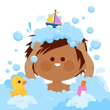 Little boy taking a bath. Vector illustration Stock Illustration