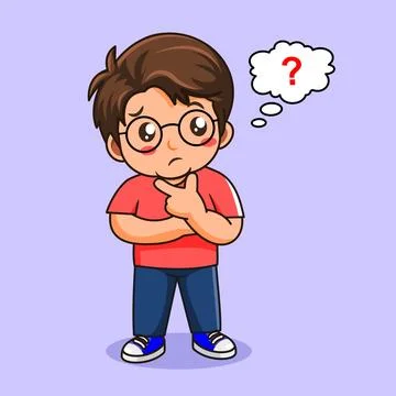 Little Boy Thinking with Question Mark in Thought Bubble Stock-Illustration