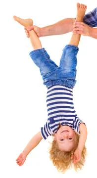 Little boy upside down Stockfoto's