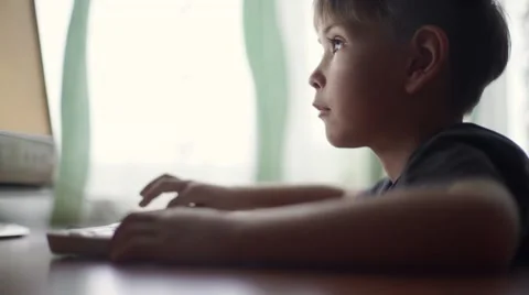 Little boy using computer, early education Stock Footage 56464618