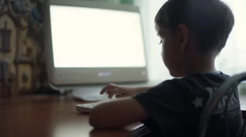 Little boy using computer, early education Stock Footage 56464870