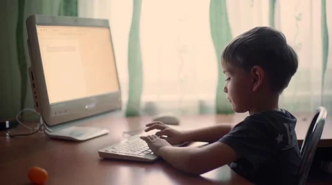 Little boy using computer, early education Stock Footage 56464986