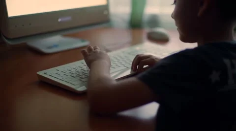 Little boy using computer, early education Stock Footage 56465105