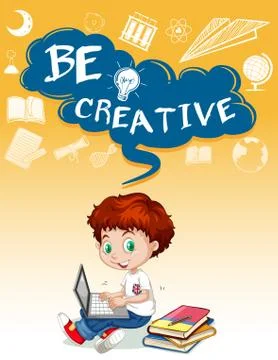 Little boy using computer Illustrazione stock