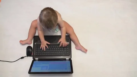 Little Boy Using Laptop. 4k Stock Footage 69275007