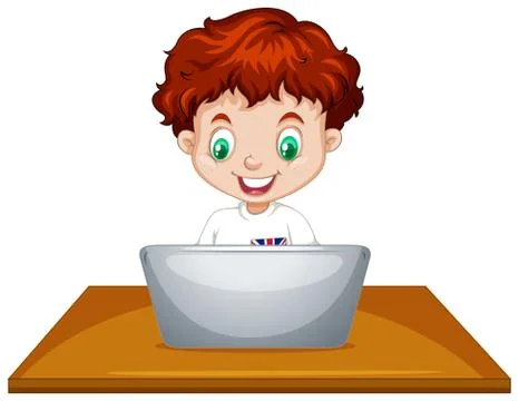 Little boy using laptop computer Illustrazione stock