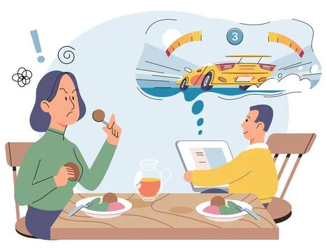 Little boy using tablet, child watching smartphone while eating at kitchen Stock Illustration