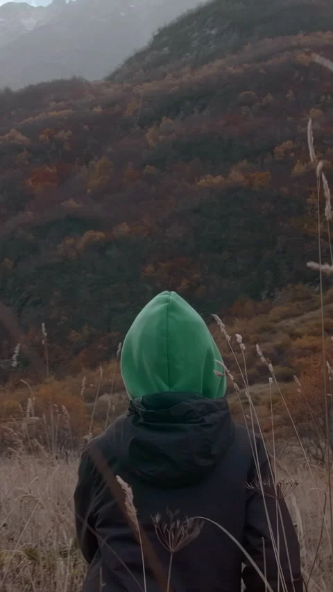 A little boy is walking along the path to the mountains. Creative. A child on a Stock Footage 283293005
