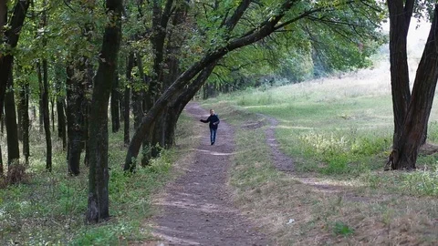 Little boy walking happile on the path Stock Footage 76735551
