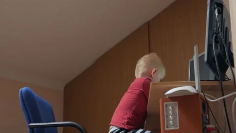 Little Boy Working At The Computer Stock Footage 153220535