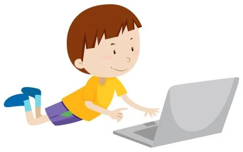 Little boy working on computer Stockillustratie