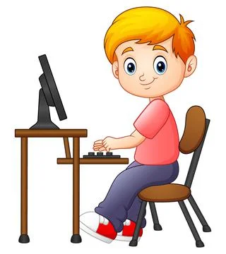 Little boy working on the computer Stock Illustration