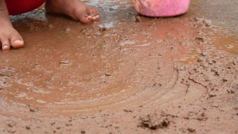 Little boy's hands playing with mud. Stock Footage 306777794