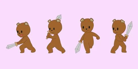 Little brown bear in action pose Stock Illustration