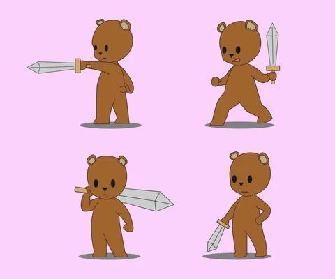 Little brown bear in action pose Stock Illustration