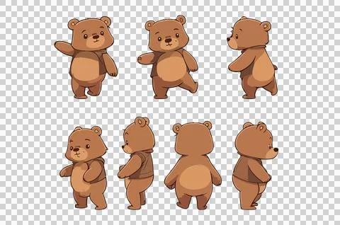 Little brown bear character different poses vector illustration Stock Illustration