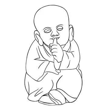Little Buddha asks for silence Stock Illustration