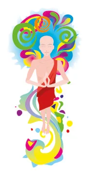 Little Buddha in colored streams Stock Illustration