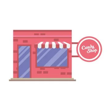 Little candy store building facade scene Ilustración de archivo