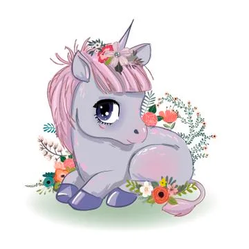 Little cartoon fairytale unicorn Stock Illustration