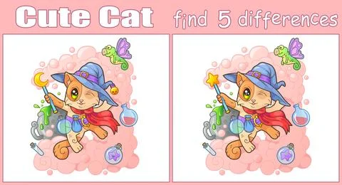Little cat, find five differences illustration Illustrazione stock