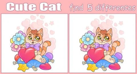 Little cat, find five differences illustration Illustrazione stock