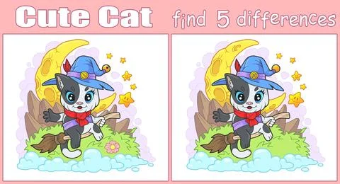 Little cat, find five differences illustration Stock Illustration