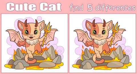 Little cat, find five differences Stock Illustration