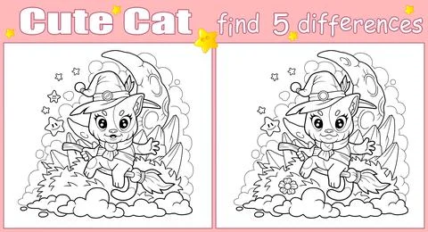 Little cat, find five differences illustration Stock Illustration