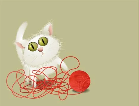 Little cat playing with ball of wool Stockillustratie