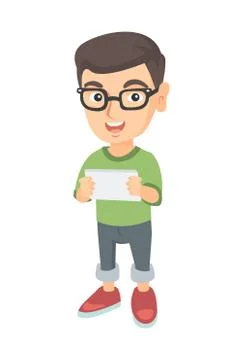 Little caucasian boy using a tablet computer. Stock Illustration