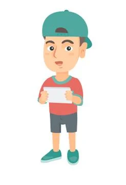 Little caucasian boy using a tablet computer. イラスト素材