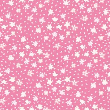 Little chamomile figures seamless pattern. Bright pink background with dots a Stock Illustration