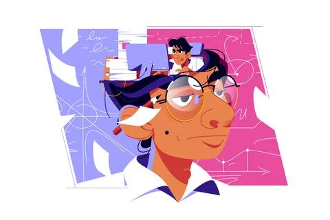 Little character inside human head Stock Illustration