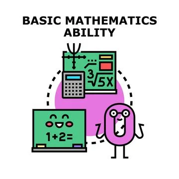 Little character learning basic mathematics ability concept 库存插图
