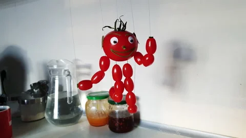 The little cherry man is having fun. Stock Footage 140658755