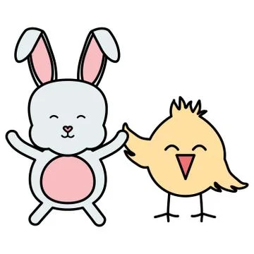 Little chick and rabbit easter characters Illustrazione stock