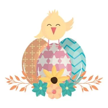 Little chick with eggs painted easter character Illustrazione stock