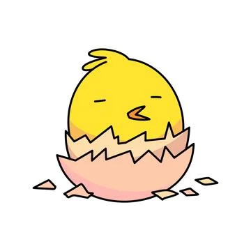 Little chick hatching from an easter egg. flat vector illustration. Stock Illustration