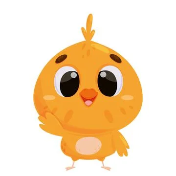 Little chick waves its wing in greeting and smiles Stock Illustration